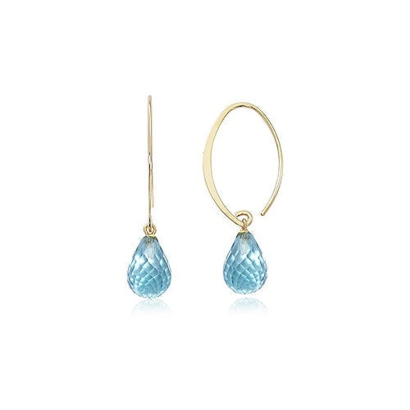 LaViano Fashion 14K Yellow Gold Blue Topaz Dangle Earrings