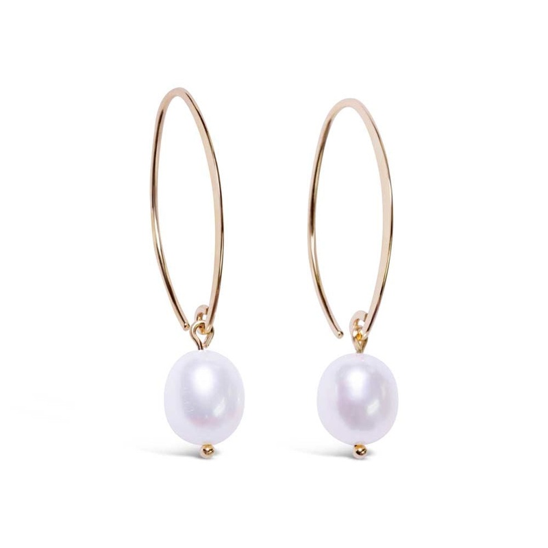 LaViano Fashion 14K Yellow Gold Pearl Hoop Earrings