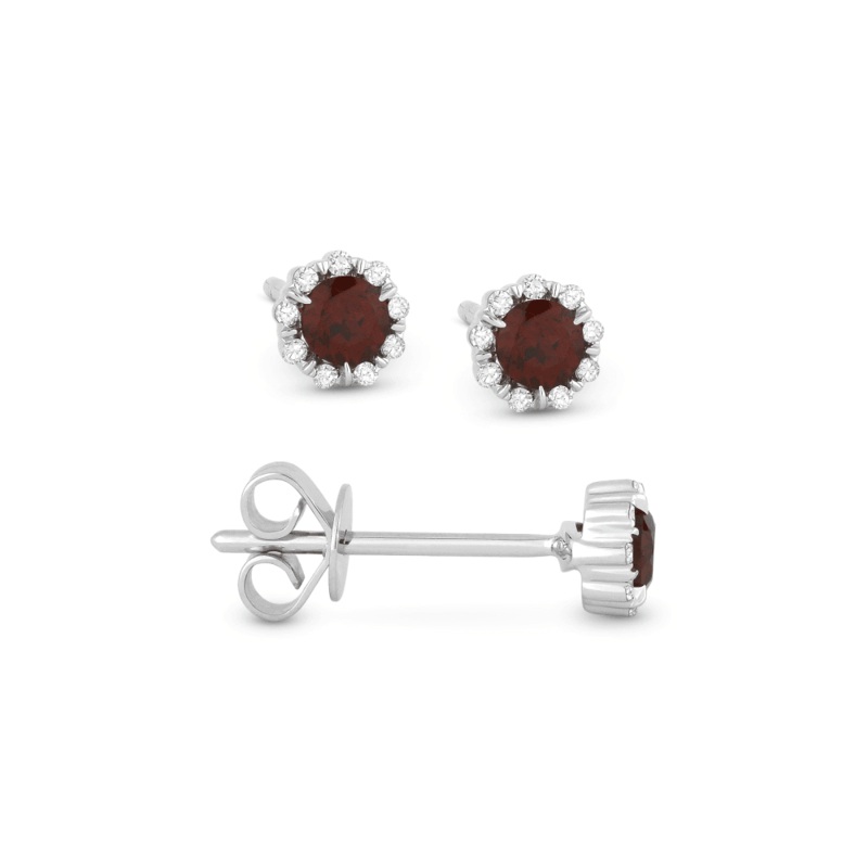 LaViano Fashion 14K White Gold Diamond and Garnet Earrings
