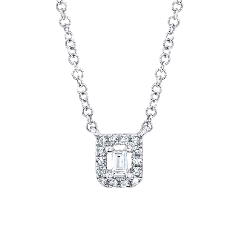 Shy Creation 14K Diamond Baguette Necklace