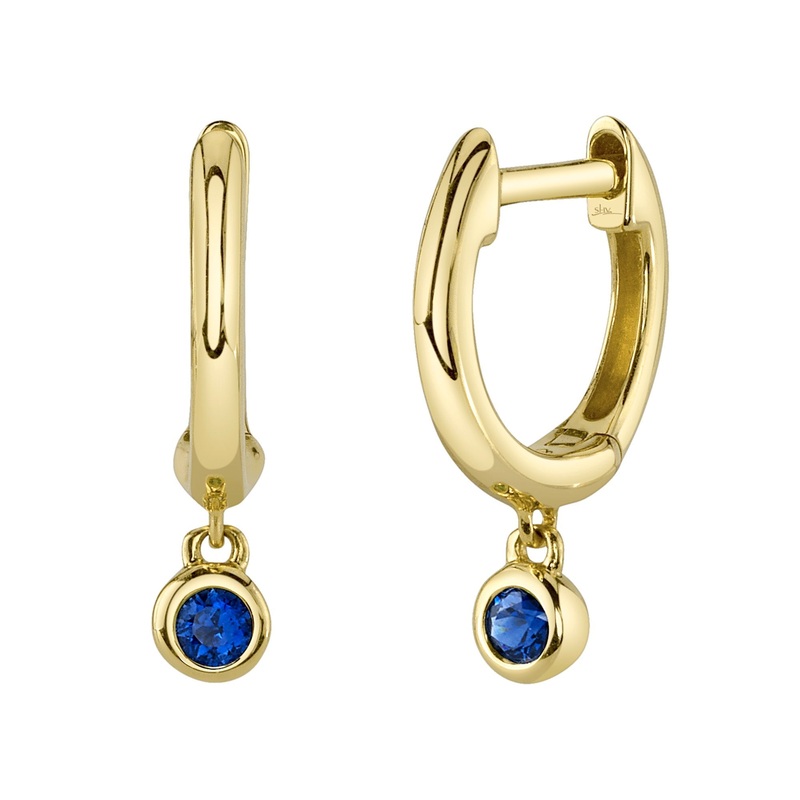 Shy Creation Blue Sapphire Bezel Huggie Earring