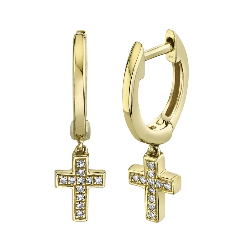 Shy Creation Diamond Cross Huggie Earrings