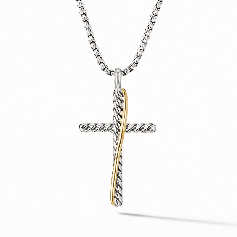 Crossover Cross Necklace with 18K Yellow Gold