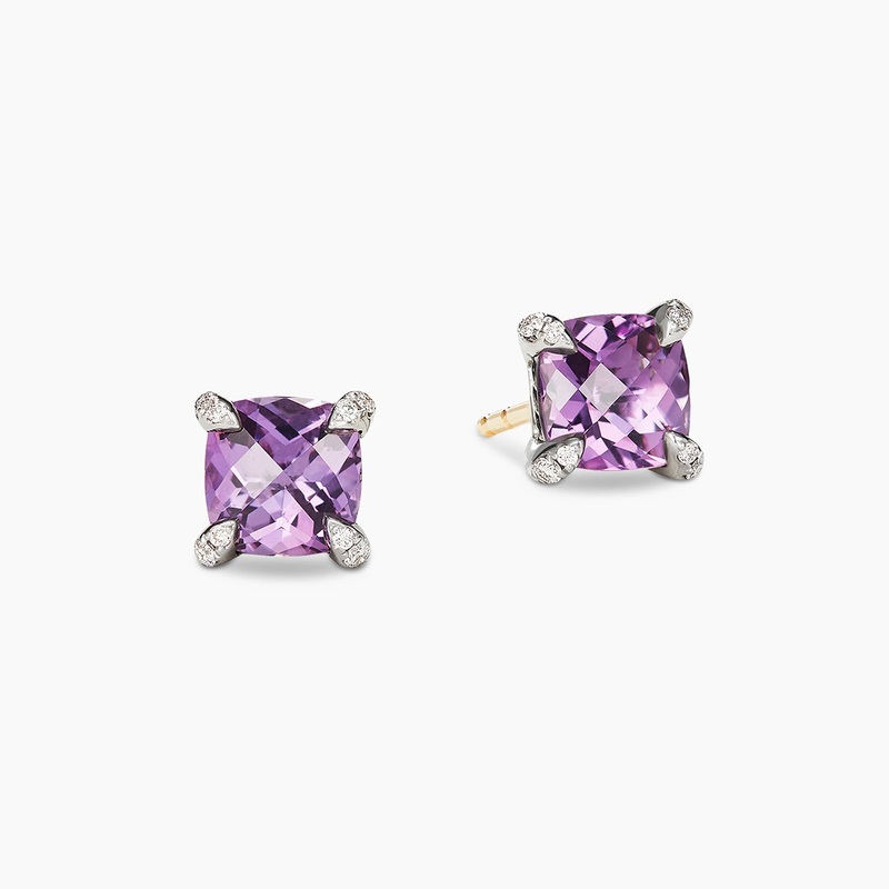 Petite Chtelaine Stud Earrings in Amethyst with Diamonds