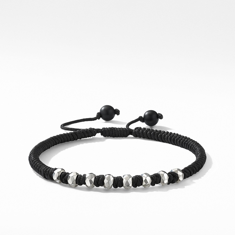 Woven Bracelet in Black Nylon with Black Onyx