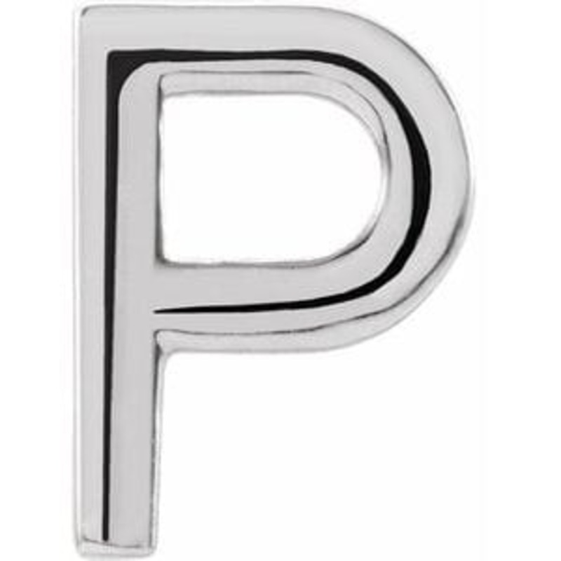 14K White Single Initial P Earring