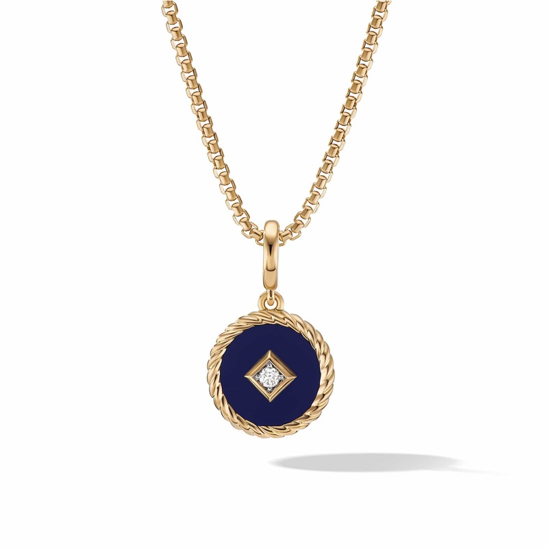 Cable Collectibles Navy Enamel Charm in 18K Yellow Gold with Center Diamond