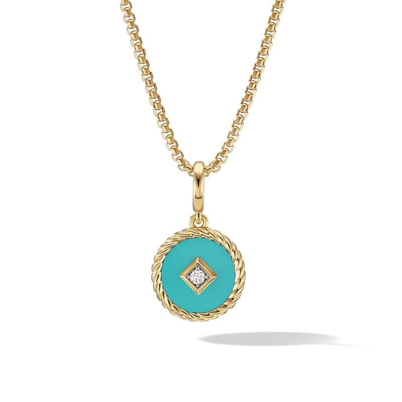 Cable Collectibles Turquoise Enamel Charm in 18K Yellow Gold with Center Diamond