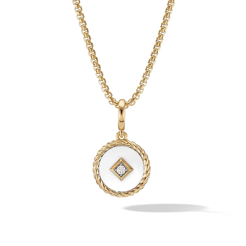 Cable Collectibles White Enamel Charm in 18K Yellow Gold with Center Diamond
