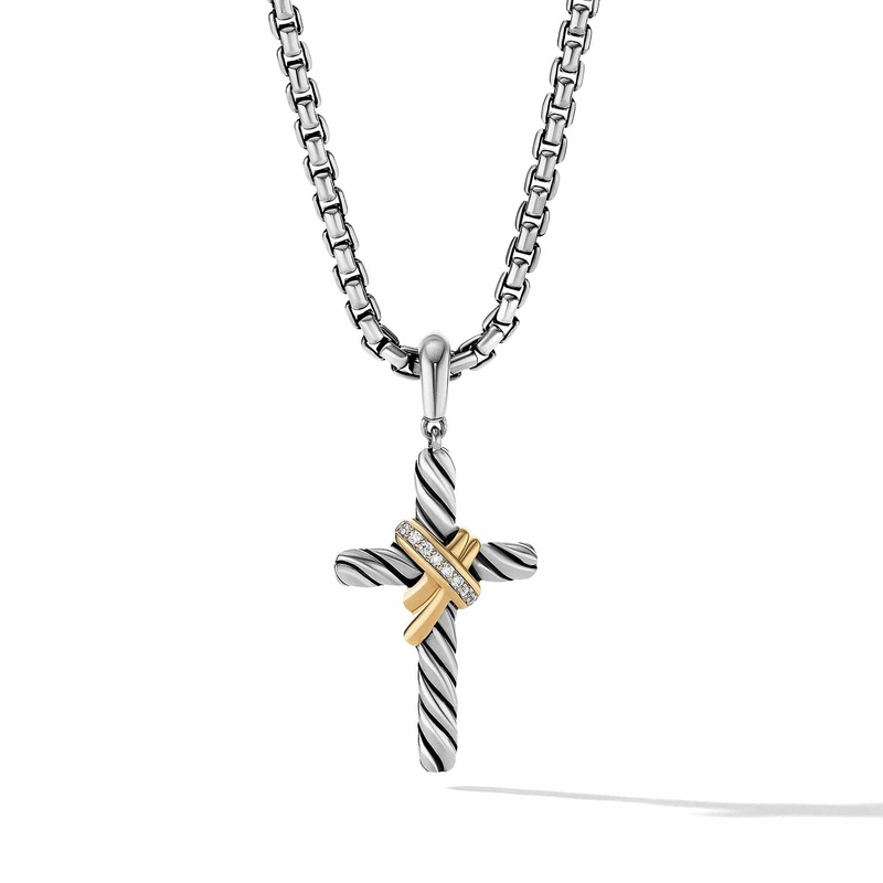 X Cross Pendant with 18K Yellow Gold and Pave Diamonds