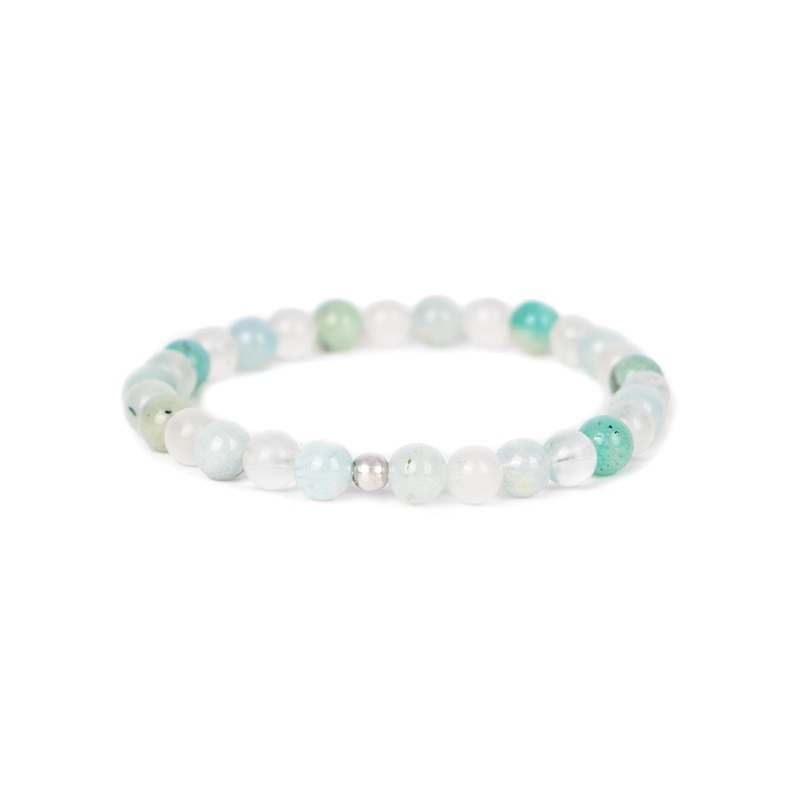 14k White Gold Aquamarine, Amazonite, Rainbow Bead Bracelet