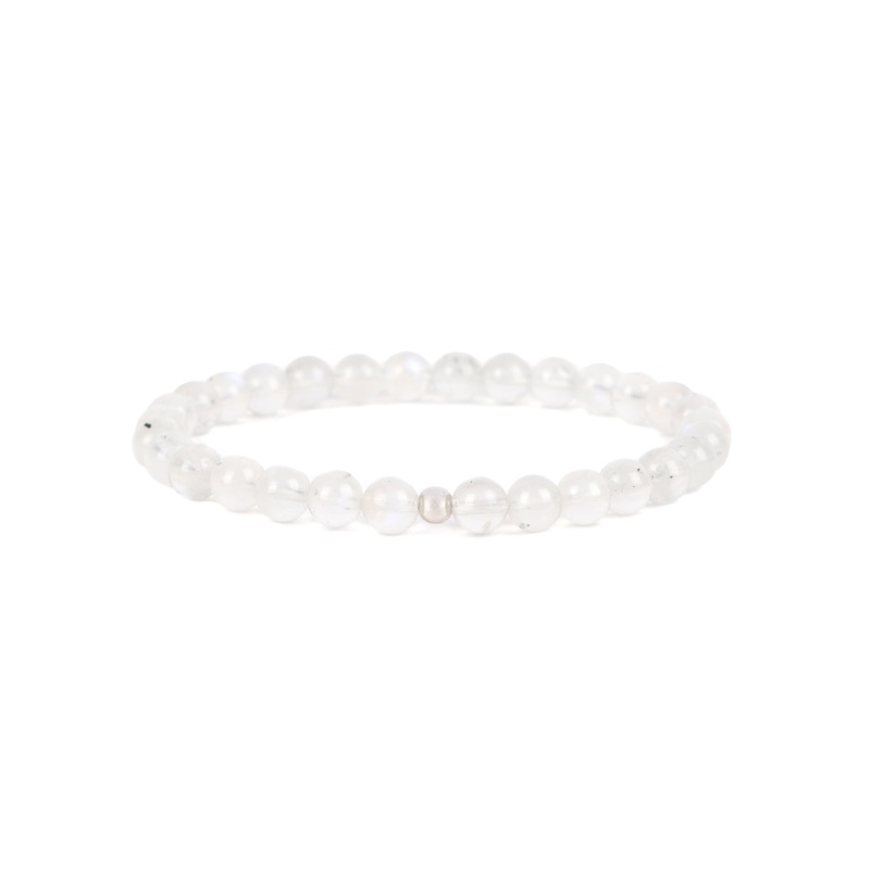 14k White Gold Rainbow Moonstone Bead Bracelet