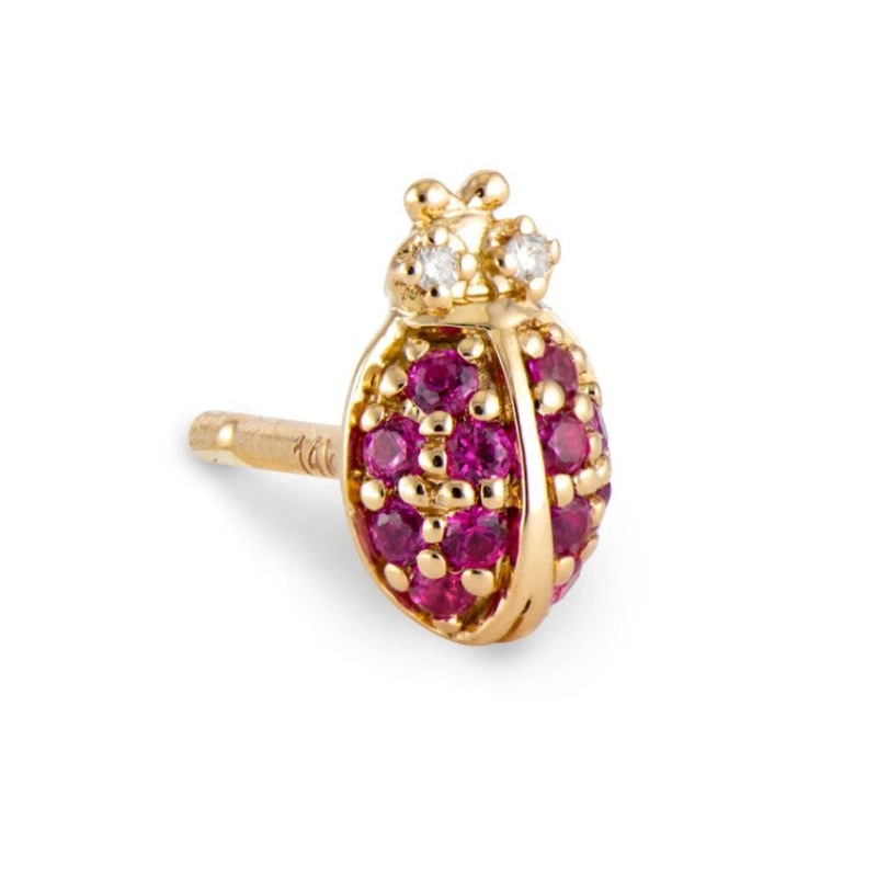 14KYG PINK SAP, DIA SINGLE LADYBUG STUD EARRING