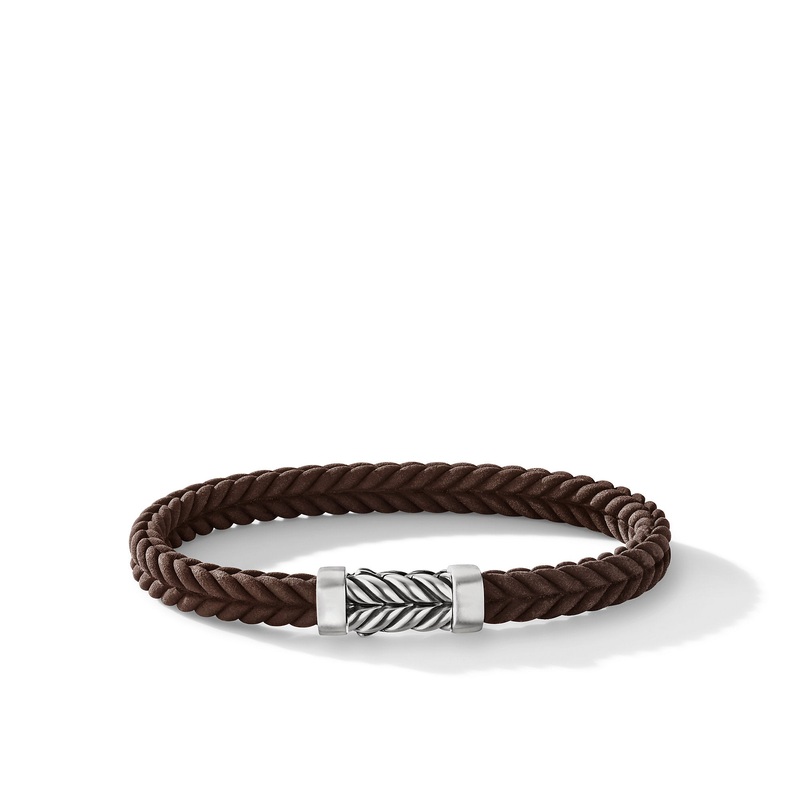 David Yurman 6mm Chevron Rubber Bracelet Brn Sil