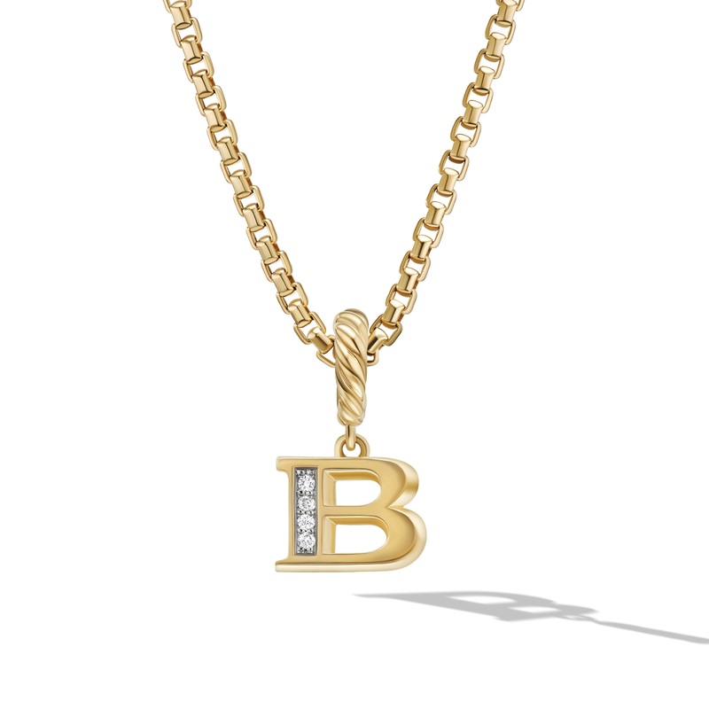 David Yurman Pav Initial Pendant In 18k Yellow Gold With Diamond B