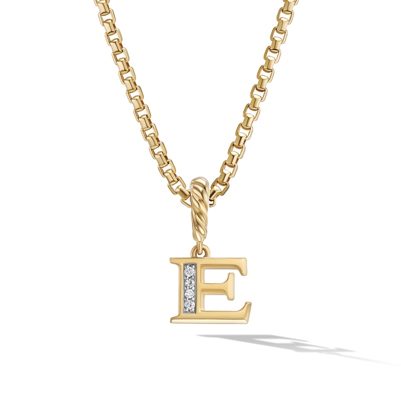 David Yurman Pav Initial Pendant In 18k Yellow Gold With Diamond E