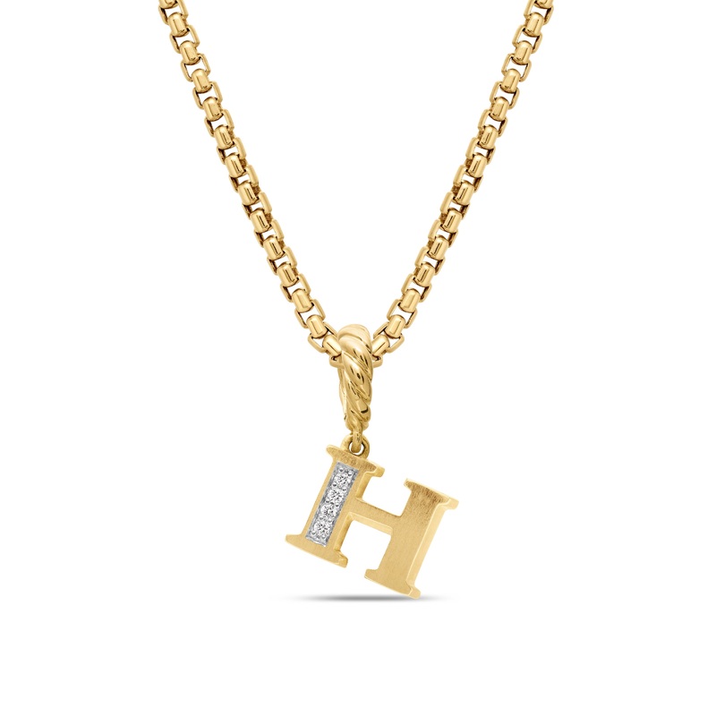 David Yurman Pav Initial Pendant In 18k Yellow Gold With Diamond H