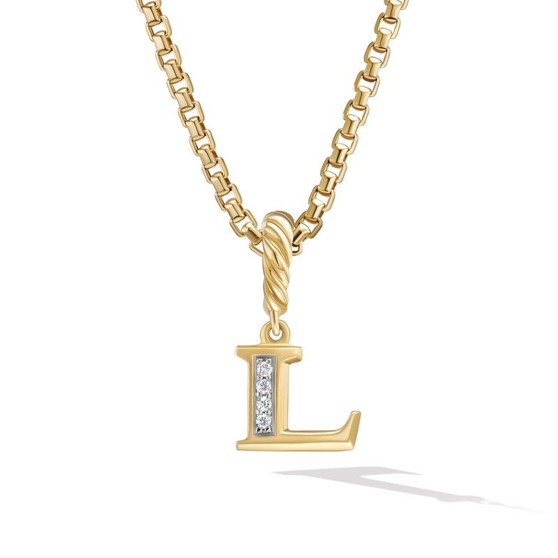 David Yurman Pav Initial Pendant In 18k Yellow Gold With Diamond L