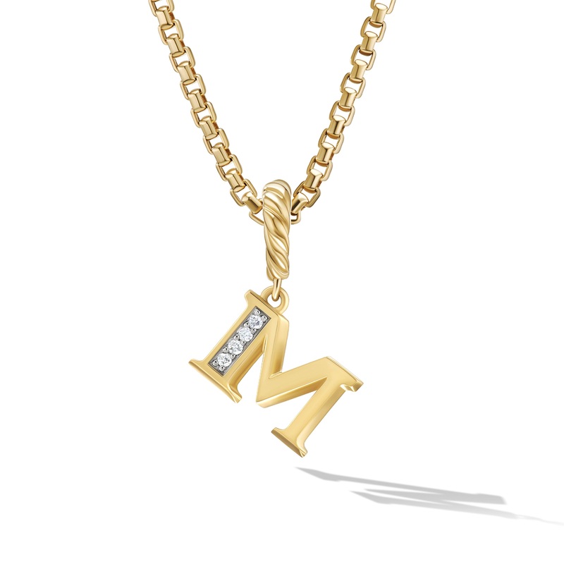 David Yurman Pav Initial Pendant In 18k Yellow Gold With Diamond M