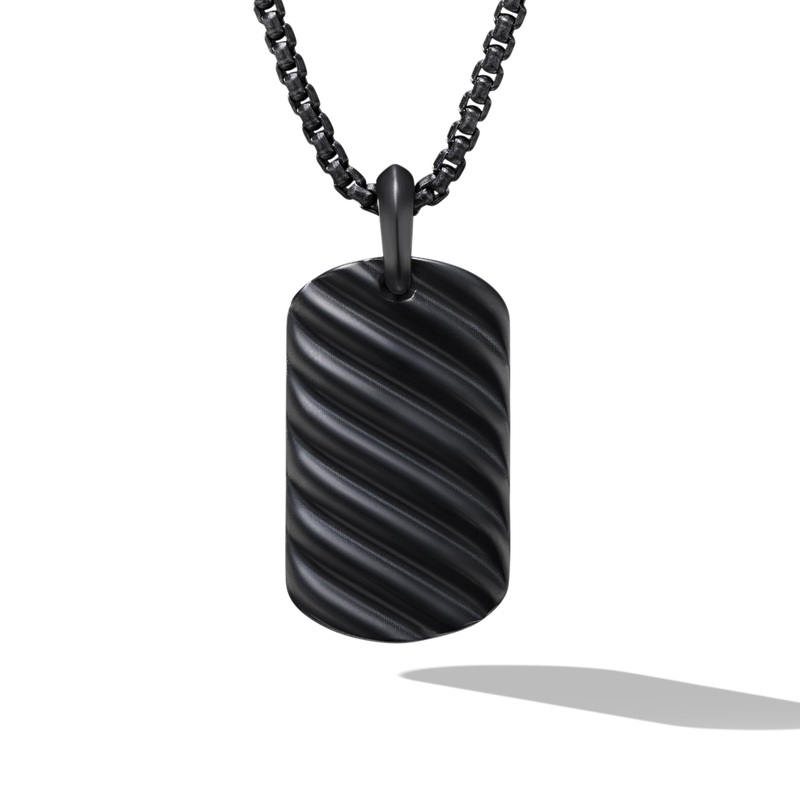 David Yurman Sculpted Cable Tag In Black Titanium, 35mm