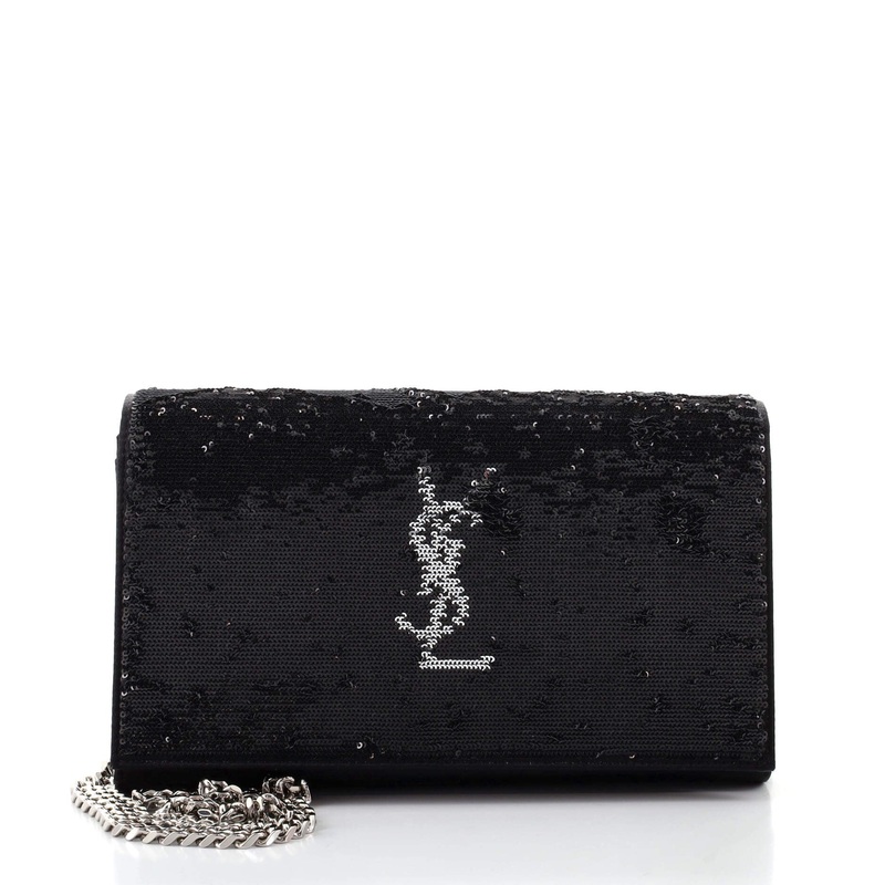 Classic Monogram Wallet on Chain Sequin Embellished Satin S744816615028