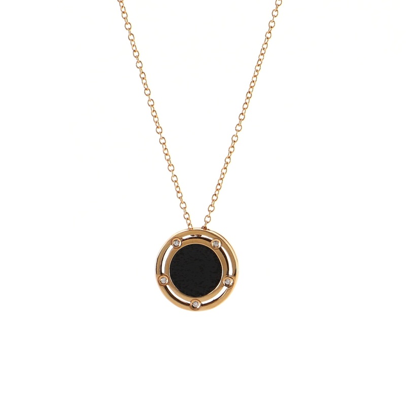 D.Side Pendant Necklace 18K Rose Gold with Onyx and Diamonds