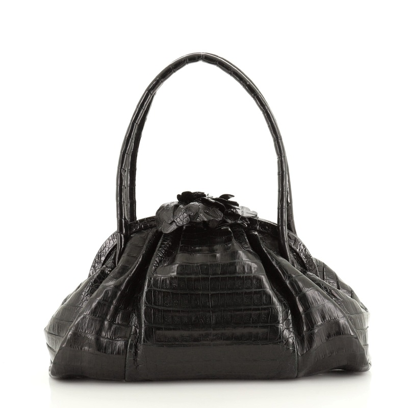Flower Frame Top Handle Bag Crocodile Large