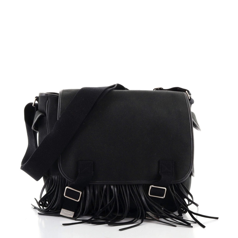 Fringe Flap Messenger Bag Canvas with Leather Medium S744816613980