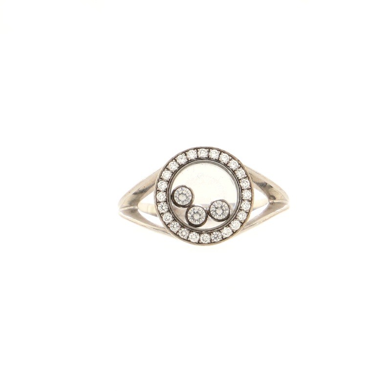 Happy Diamonds Round Ring 18K White Gold with Diamonds and Floating Diamonds