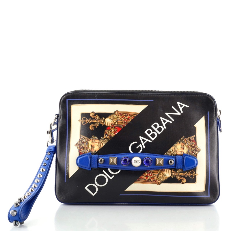 King of Hearts Zip Clutch Printed Leather