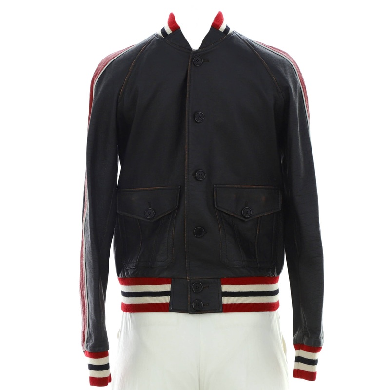 Men's Striped Teddy Button Up Bomber Jacket Leather