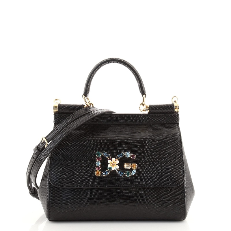 Miss Sicily Bag Lizard Embossed Leather with Crystal Detail Small S744816609405