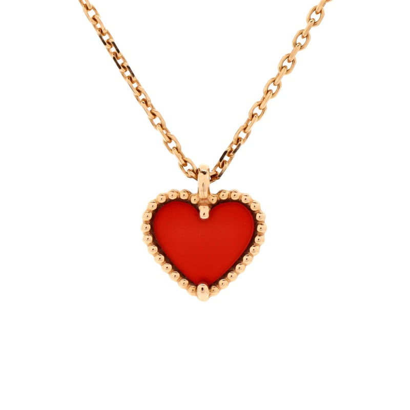 Sweet Alhambra Heart Pendant Necklace 18K Rose Gold and Carnelian S744816631299