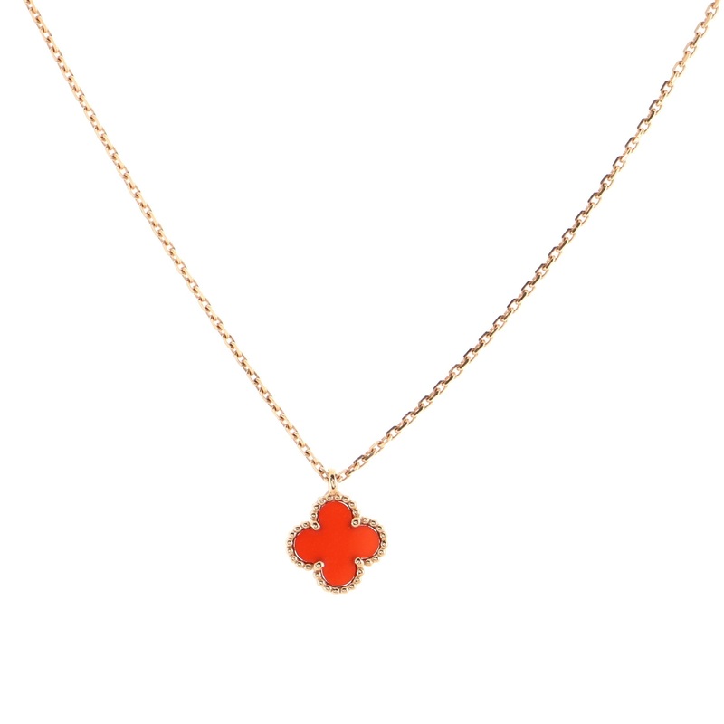 Sweet Alhambra Pendant Necklace 18K Rose Gold and Carnelian S744816611914