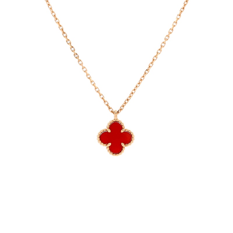 Sweet Alhambra Pendant Necklace 18K Rose Gold and Carnelian S744816756191